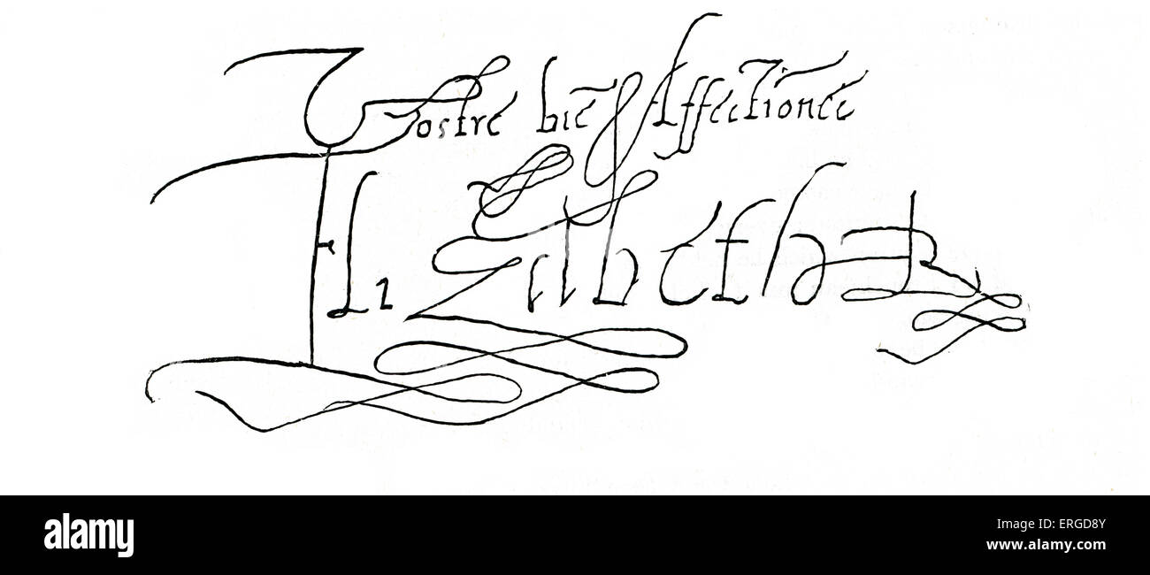 La signature de la Reine Elizabeth I, reine d'Angleterre et l'Irlande (1558-1603) : 7 septembre 1533 - 24 mars 1603. Banque D'Images