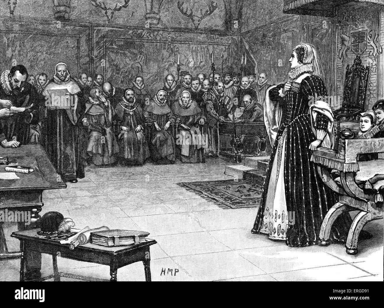 Procès de Marie, Reine des Écossais, le château de Fotheringay. Reine d'Écosse (1542-1567) : 8 décembre 1542 - 8 février 1587. Elle a été Banque D'Images