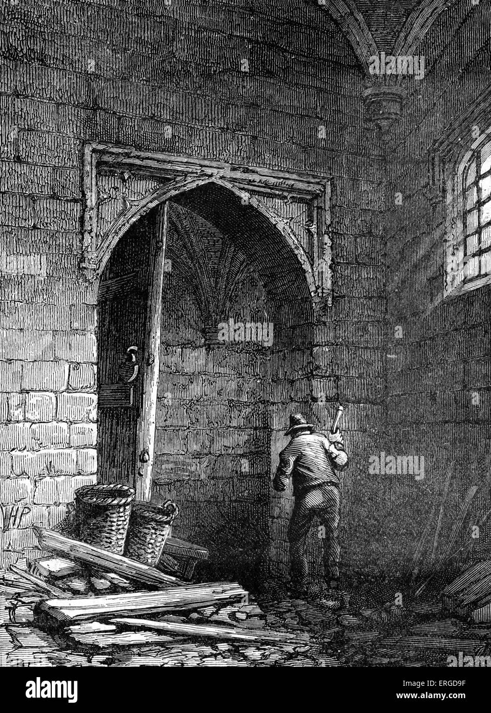 La cave de Guy Fawkes dans le Parlement. GF : conspirateur dans la conspiration (5 novembre 1605) : 13 avril 1570 - 31 janvier 1606. GF et conspirateurs visant à faire exploser le parlement et le roi James I, afin de le remplacer par un roi catholique. Banque D'Images