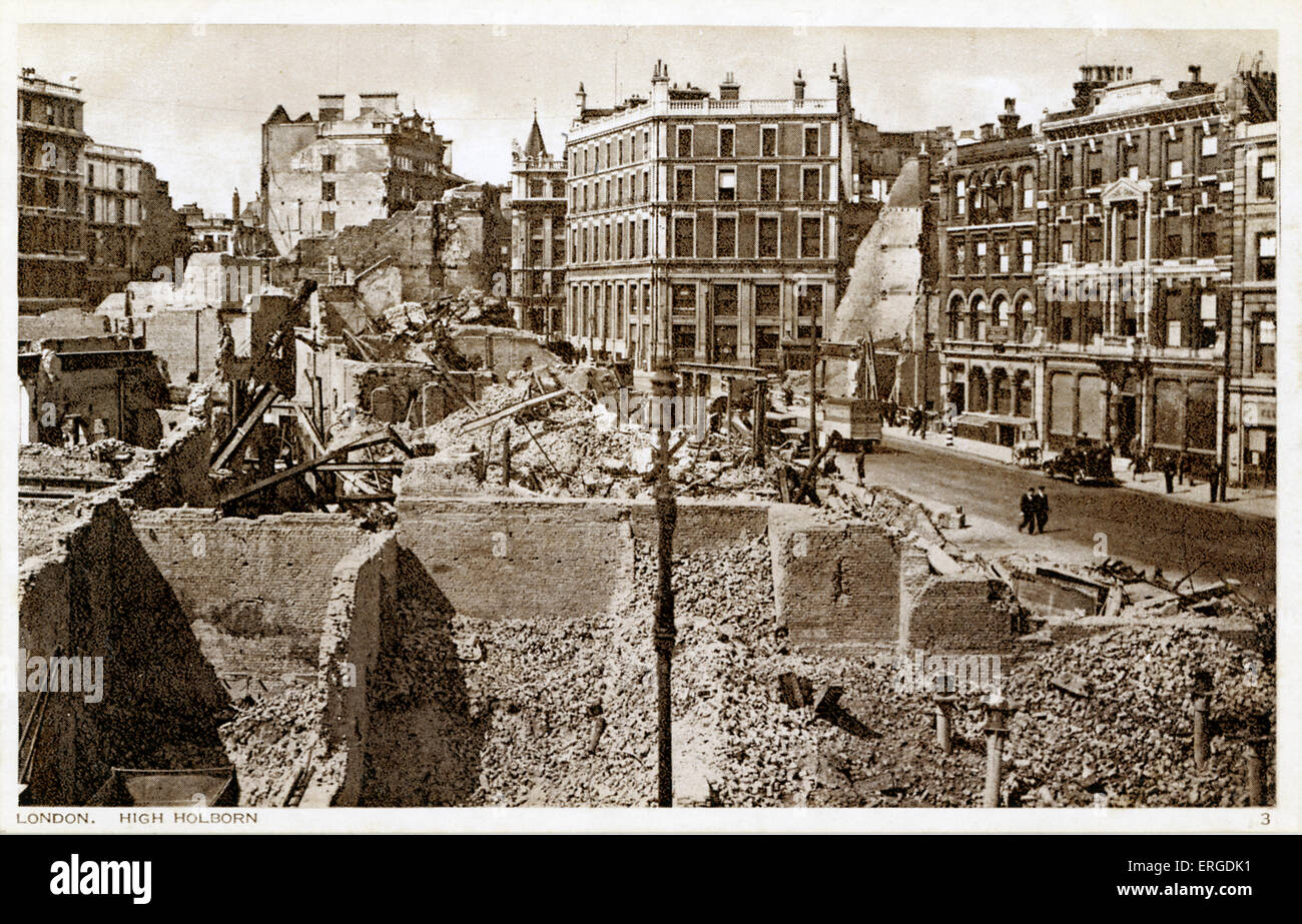 Les dommages de la guerre à Londres : High Holborn. Vue sur High Holborn montrant les dommages causés par les bombardements allemands pendant la seconde Banque D'Images