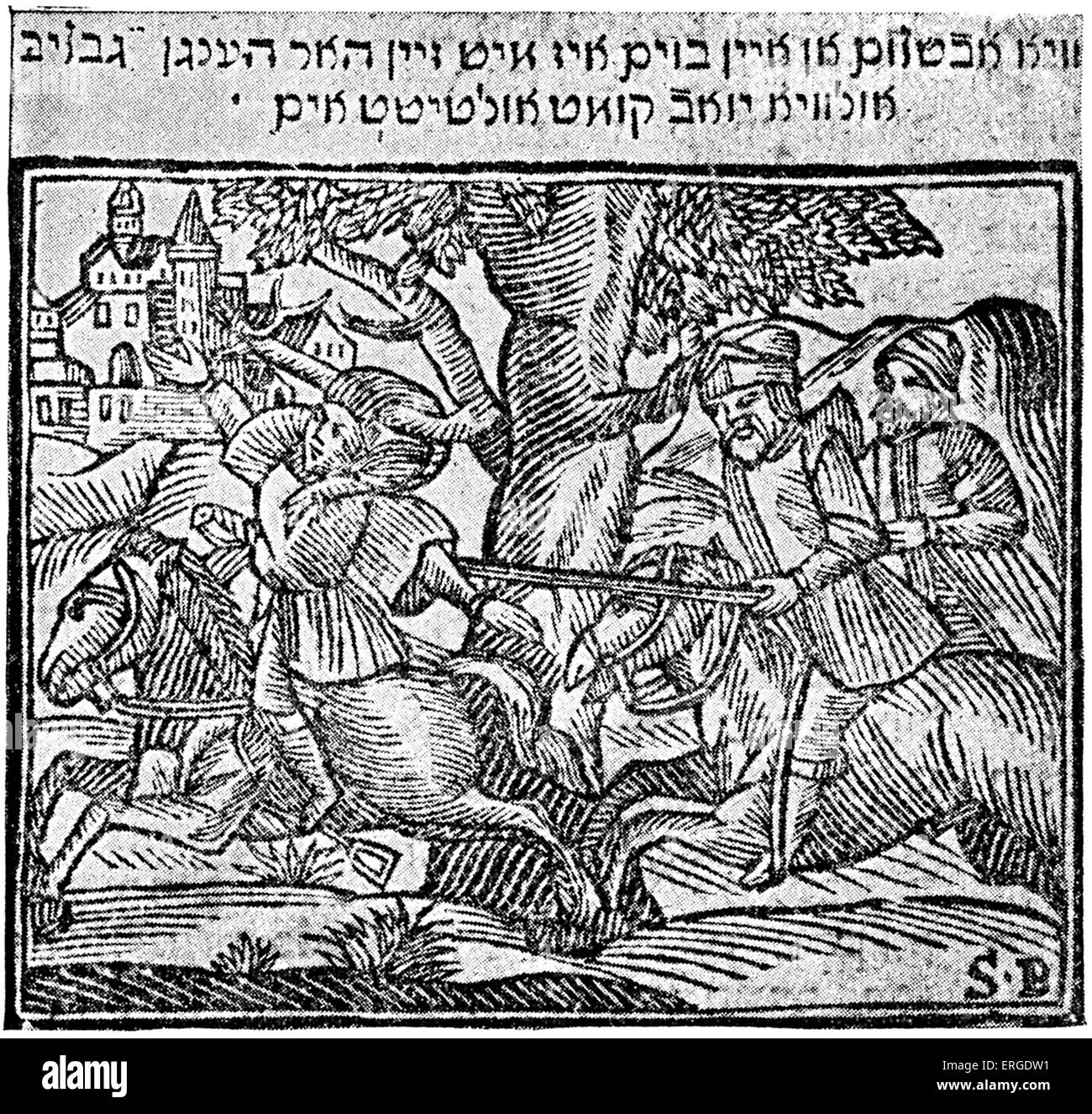Absalom pris dans un arbre - de l'illustration publié en yiddish, '' Yosippon, Fürth, 1769. Troisième fils du roi David, s'est rebellé Banque D'Images