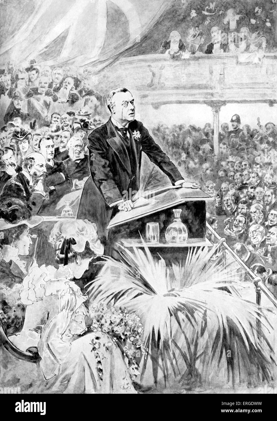 Joseph Chamberlain - faire de discours sur "tarifs préférentiels" à Birmingham town hall, 15 mai 1903. De l'illustration par T. Banque D'Images