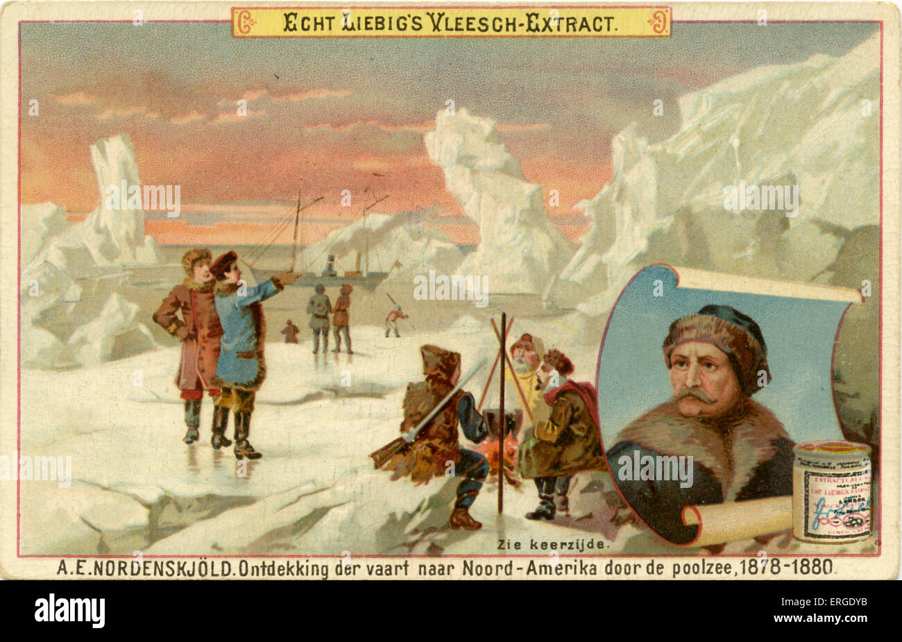 A.E. Le Nordenskjöld découverte de l'Amérique du Nord de l'océan Arctique, 1878 - 1880. Publié en 1891. Liebig Company série de Banque D'Images