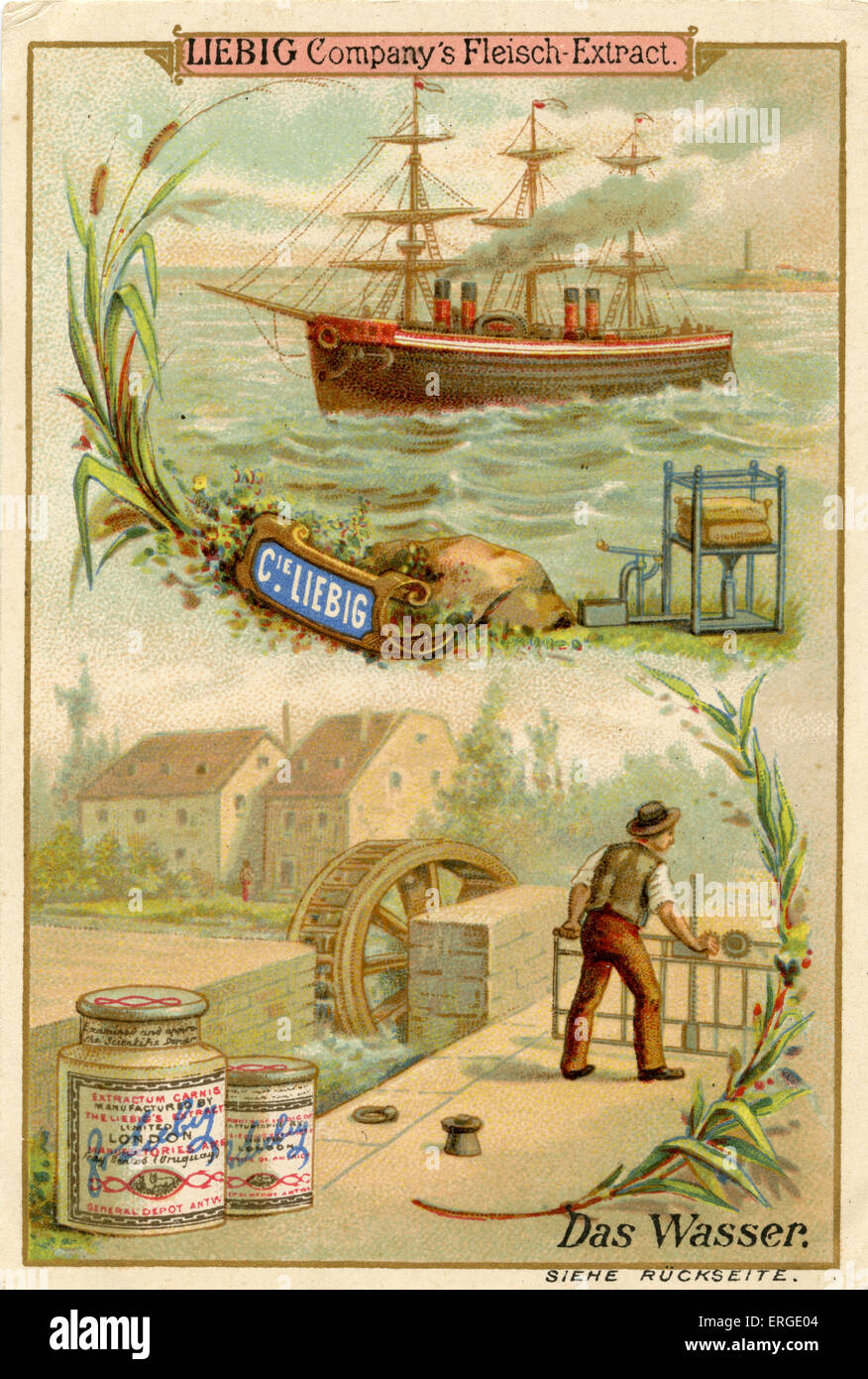 L'eau ('Das Wasser') - cartes à collectionner Liebig Company, série ressources naturelles. Publié 1892. Banque D'Images