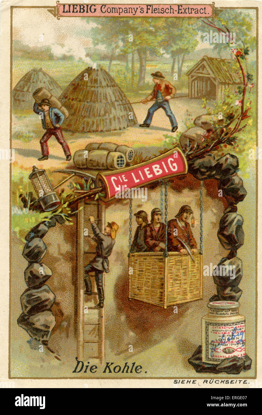 Charbon ('Die Kohle') - cartes à collectionner Liebig Company, série ressources naturelles. Publié 1892. Banque D'Images