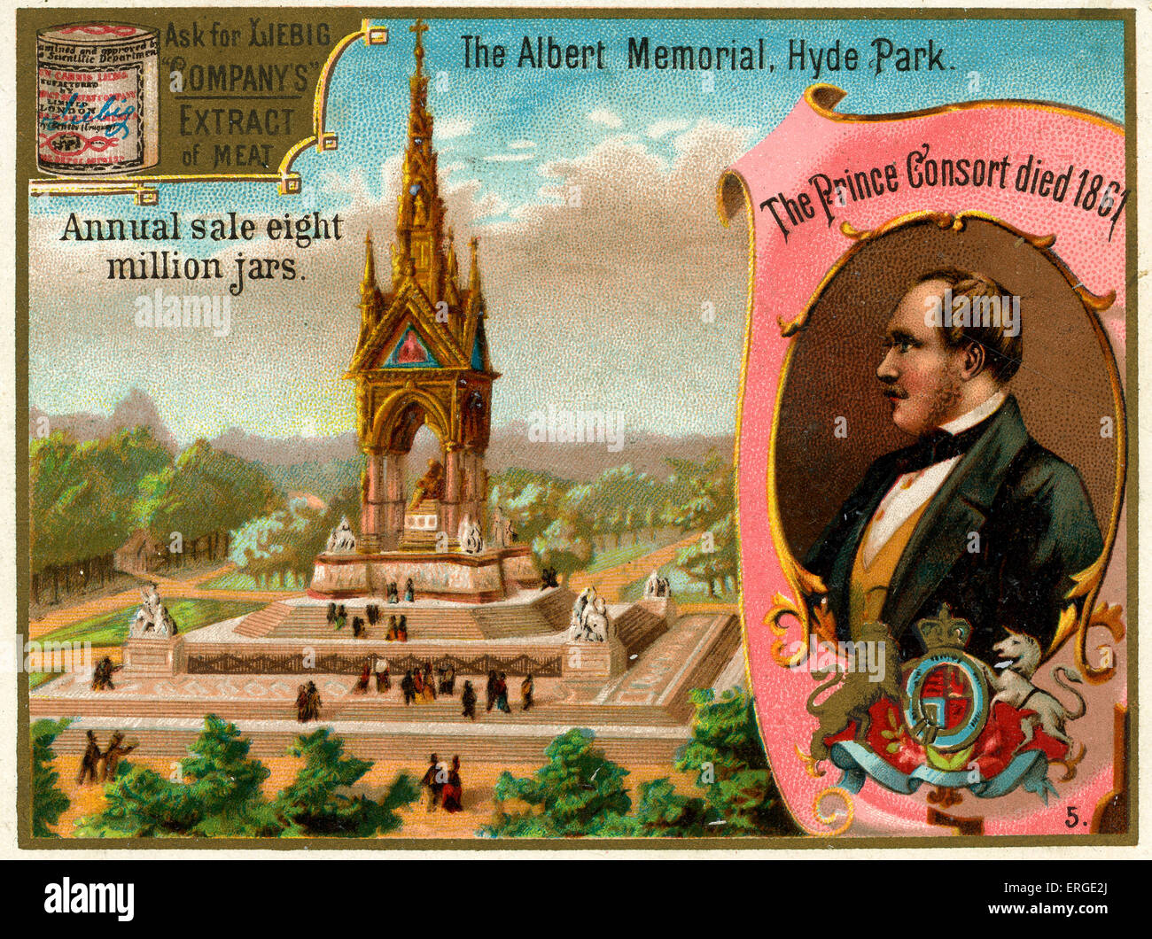 L'Albert Memorial à Hyde Park, Londres. Liebig série de carte. Banque D'Images