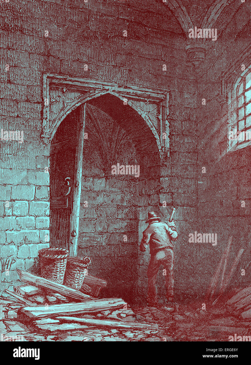 La cave de Guy Fawkes dans le Parlement. GF : conspirateur dans la conspiration (5 novembre 1605) : 13 avril 1570 - 31 janvier 1606. GF et conspirateurs visant à faire exploser le parlement et le roi James I, afin de le remplacer par un roi catholique. Banque D'Images