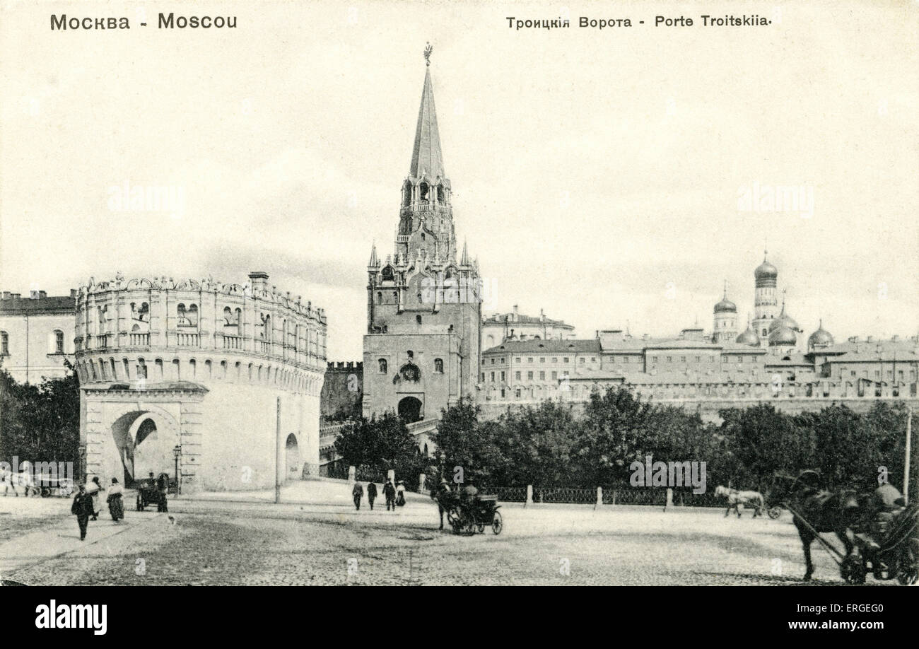 Troitskaia Bashnia (Gate), Moscou, c. 1900. La Russie. Banque D'Images