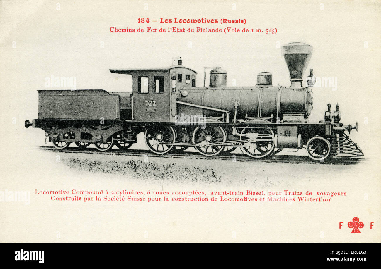Chemin de fer finlandais - locomotive compound), ch. 1900. Construit par la Société Winterthur Swiss pour locomotives et machines. Deux Banque D'Images