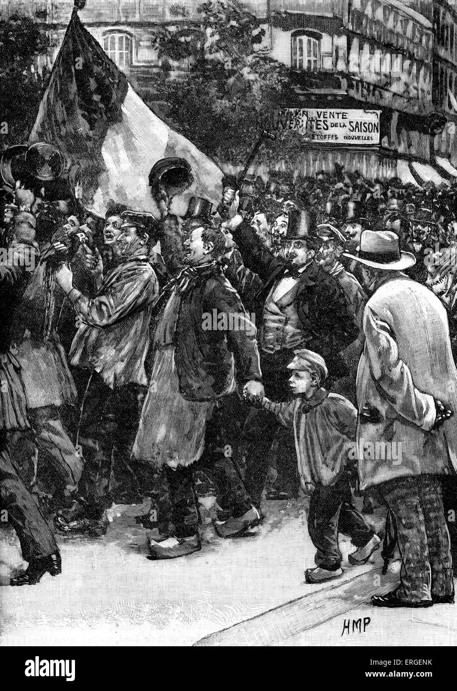 Guerre franco-allemande : la foule parisienne déclaration de guerre à l'appui, 1870. Conflit entre le Second Empire et la Banque D'Images