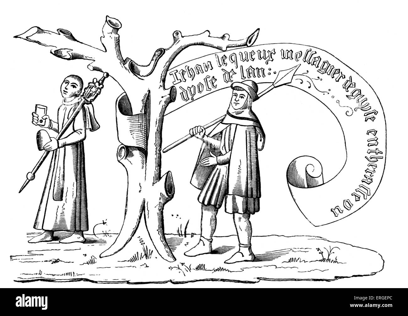 Beadle - Université Jean Lequeux, Messenger de Guise en Thiérache, Diocèse de Laon (Picardie, dans le nord de la France). 15e siècle Banque D'Images