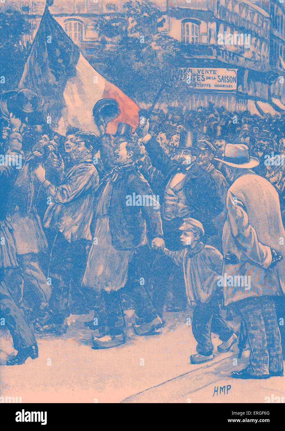 Guerre franco-allemande : la foule parisienne déclaration de guerre à l'appui, 1870. Conflit entre le Second Empire et la Banque D'Images Guerre franco-allemande : la foule parisienne déclaration de guerre à l'appui, 1870. Conflit entre le Second Empire et la Banque D'Images