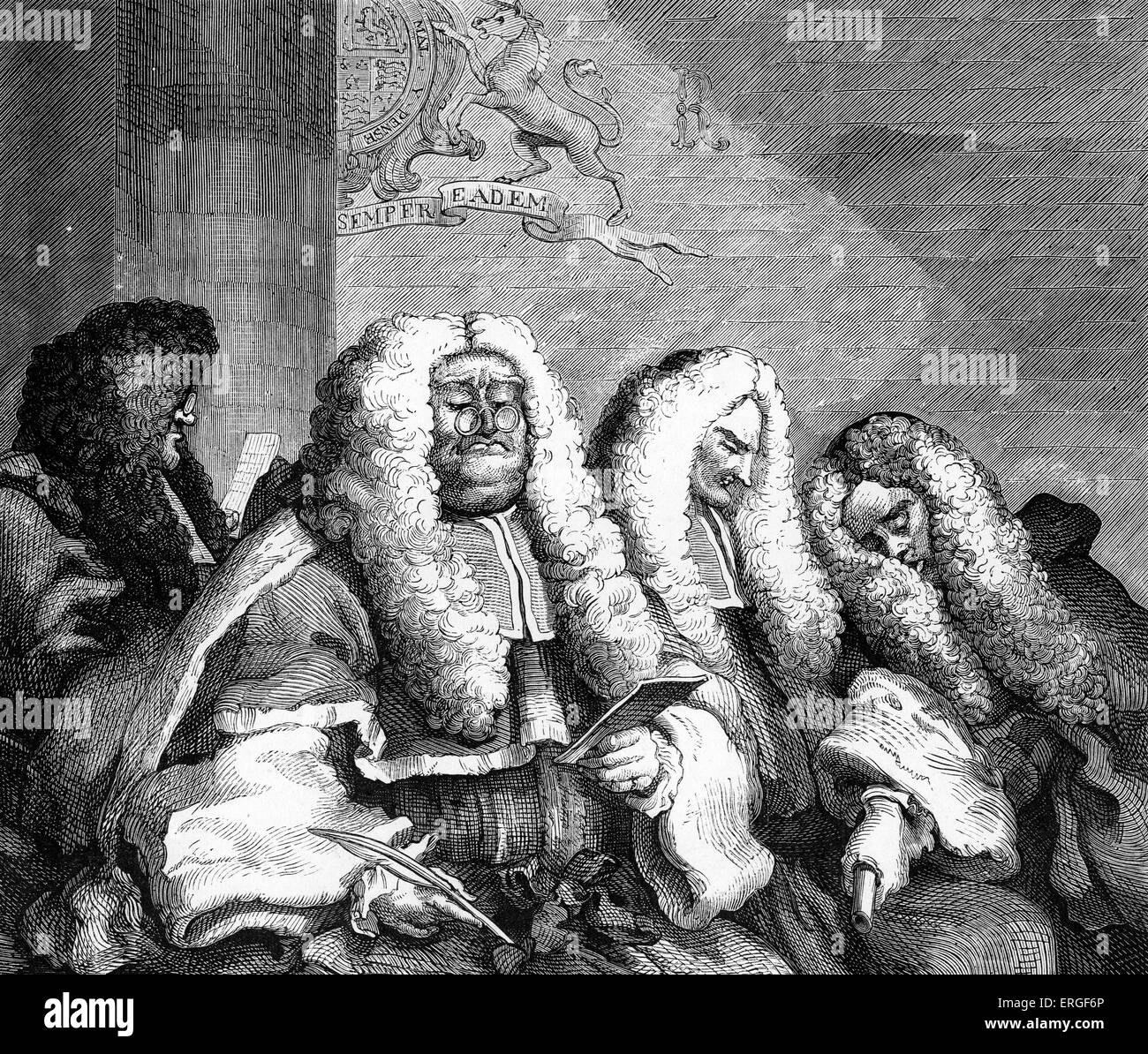 Le banc par William Hogarth. WH : artiste anglaise - 1697 -1764. Banque D'Images