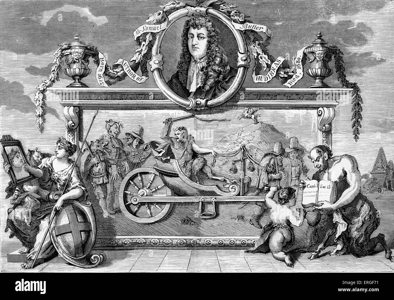 Hudibras - Planche I -le génie de Butler et l'hypocrisie ne d'arrimage par William Hogarth. WH : artiste anglaise - 1697 -1764. Banque D'Images