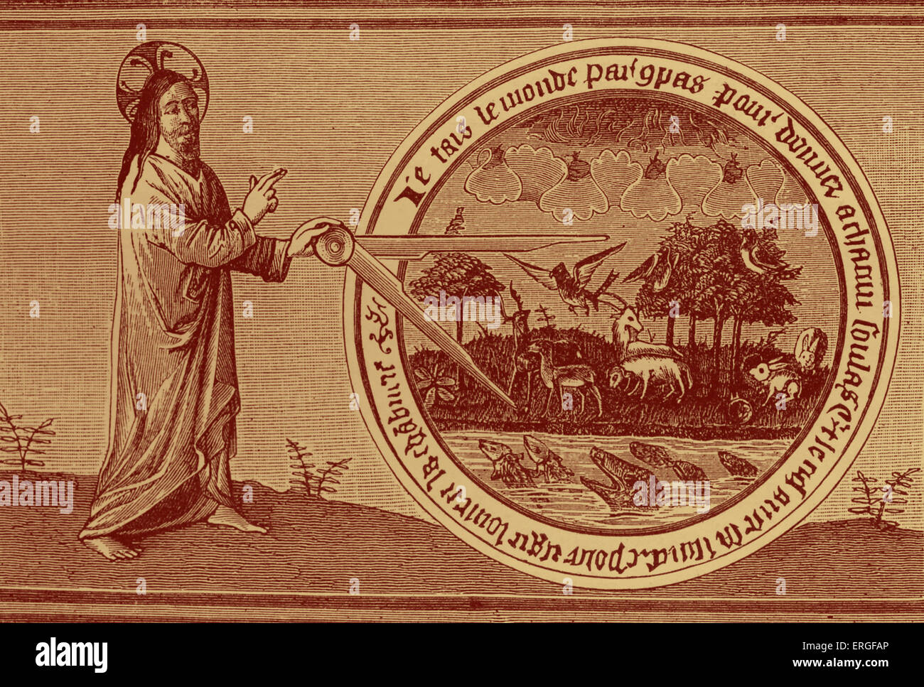 "Dieu crée le monde par Compass' - de Brunetto Latini en miniature's 'trésor', 15ème siècle. Banque D'Images