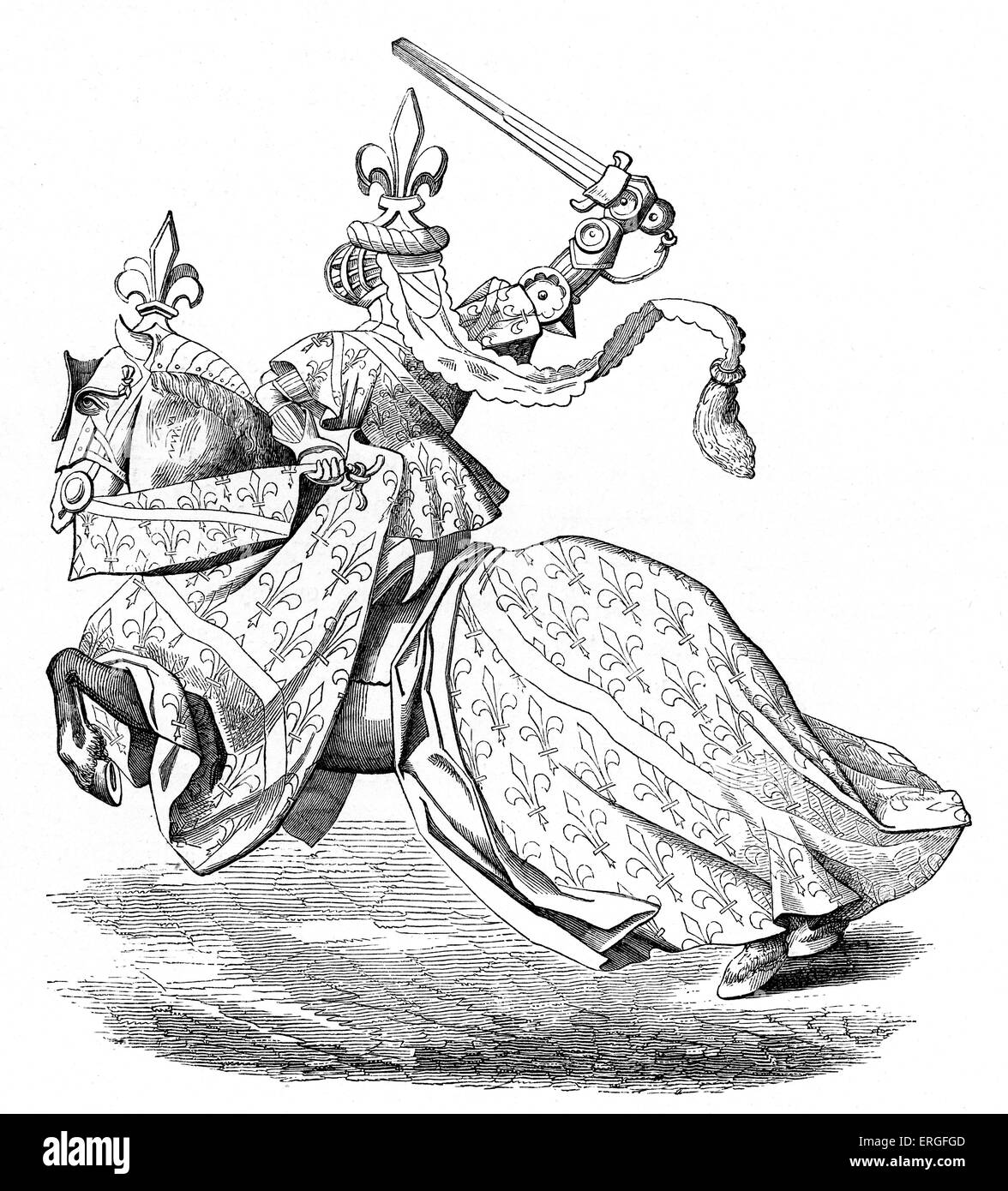 Le Duc de Bourbon des cap-à-pie pour le tournoi- du mini-dans 'Tournous du Roy René". Manuscrit du 15e siècle. René Banque D'Images