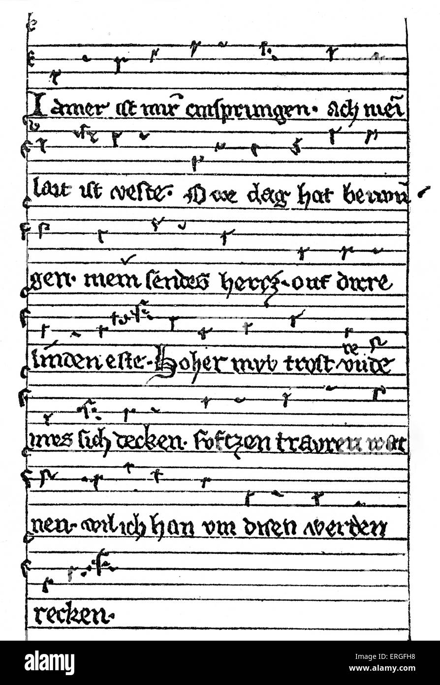 Fragment de poème par Wolfram von Eschenbach - avec mention du 13e siècle. Publié dans 18ème siècle par Fétis, après le manuscrit en Banque D'Images