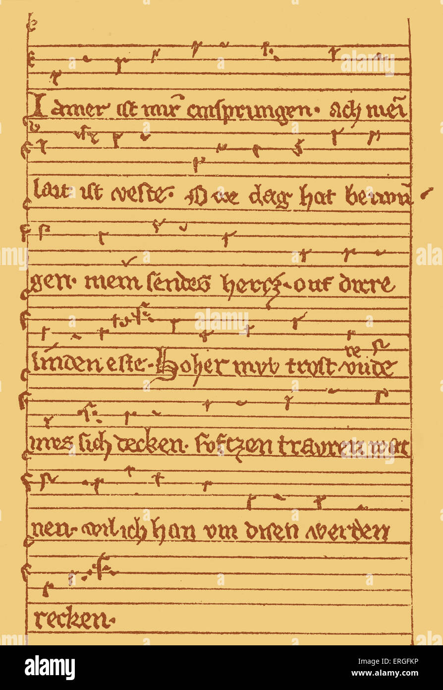 Fragment de poème par Wolfram von Eschenbach - avec mention du 13e siècle. Publié dans 18ème siècle par Fétis, après le manuscrit en Banque D'Images