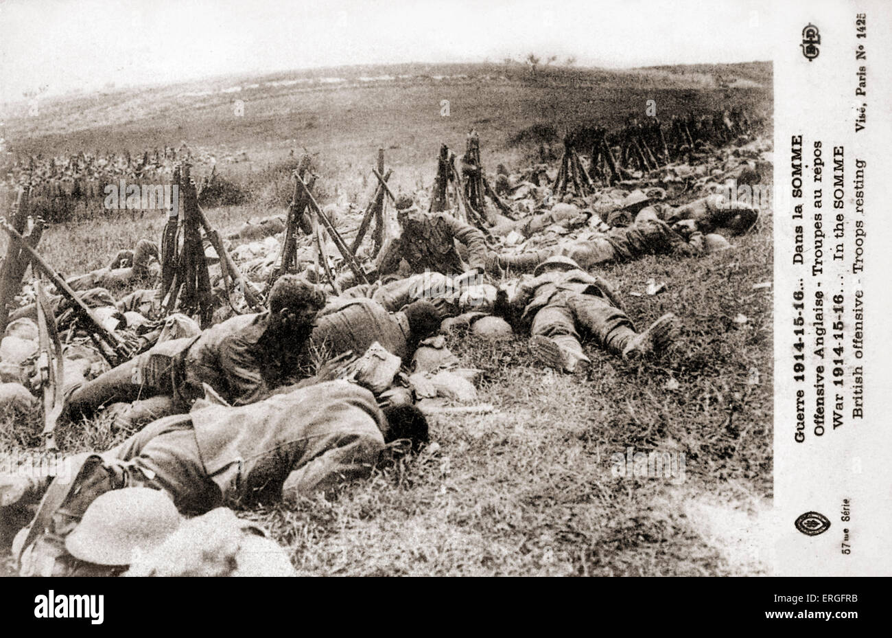 Les troupes britanniques se reposant dans la Somme, c. 1914- 1916 au cours de la Première Guerre mondiale, Front de l'ouest de la France. Banque D'Images