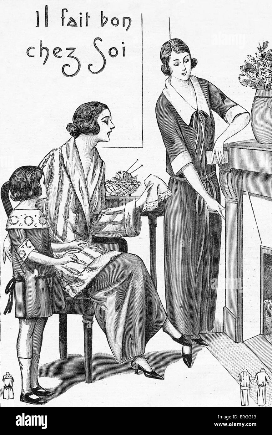 La mode française, 1920 : confort de la maison ('Il fait bon chez soi'). Lounge wear. Paru dans Le Petit Echo de la mode, le 4 novembre Banque D'Images