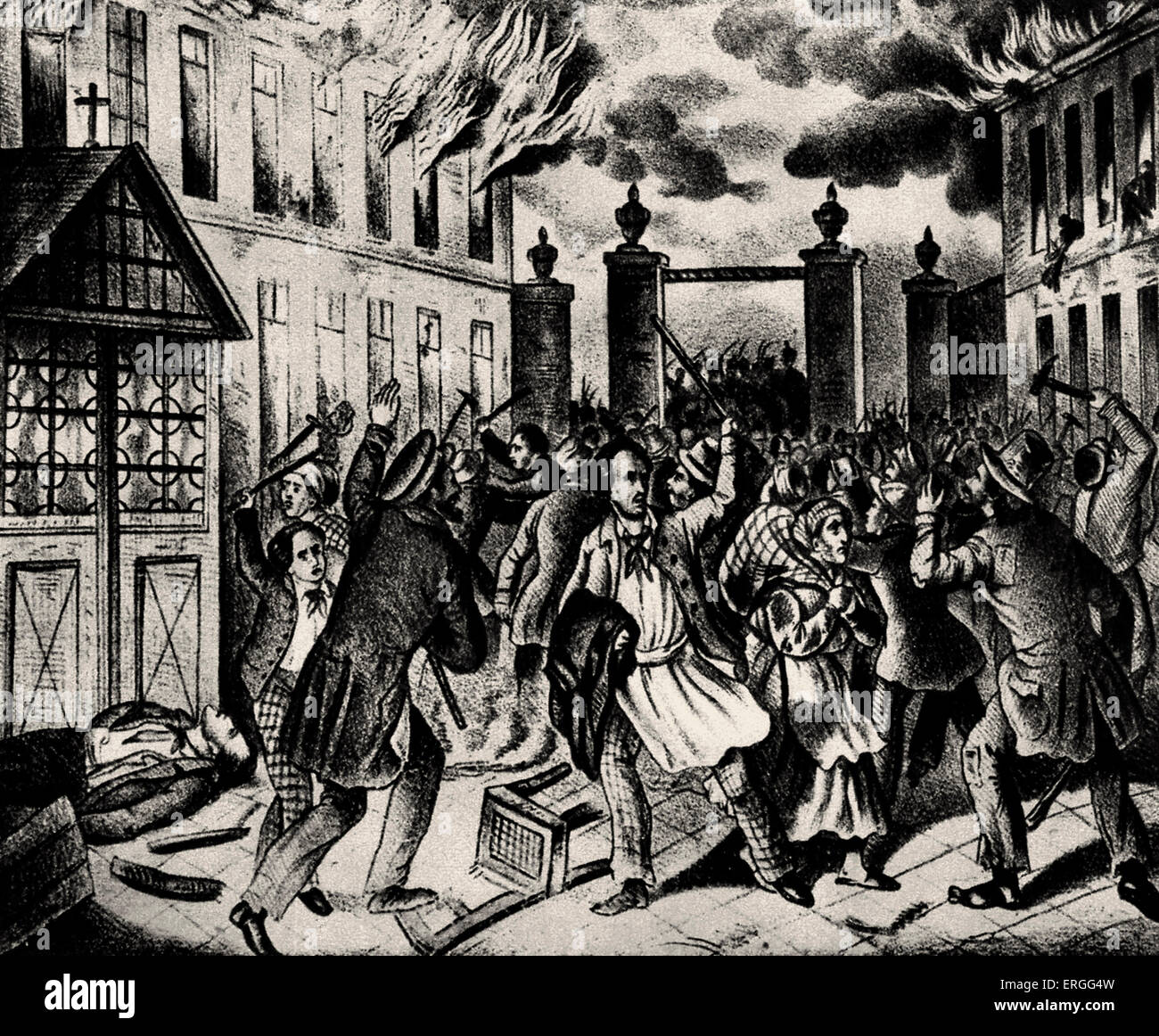 Révolution autrichienne : des barricades sur St. Marxer Linie, Vienne. 1848. Près de murs de la ville. La lithographie. De mars 1848 à juillet Banque D'Images