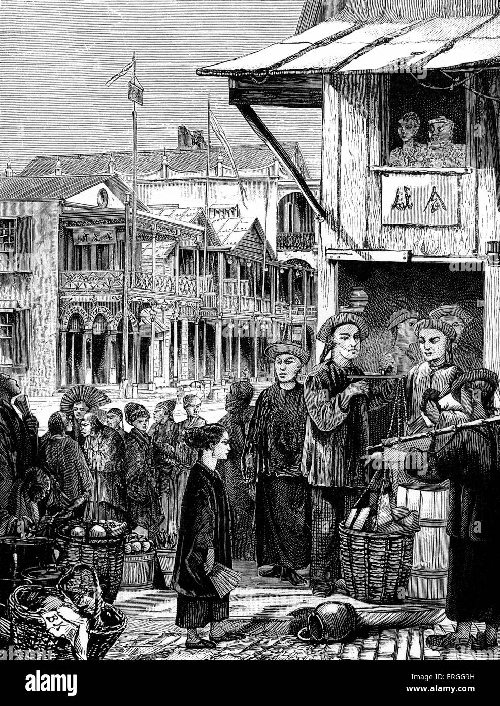 Quartier chinois de San Francisco, Californie c.1880. Illustration par Bohuslav Kroupa (1838 - 1912) Banque D'Images