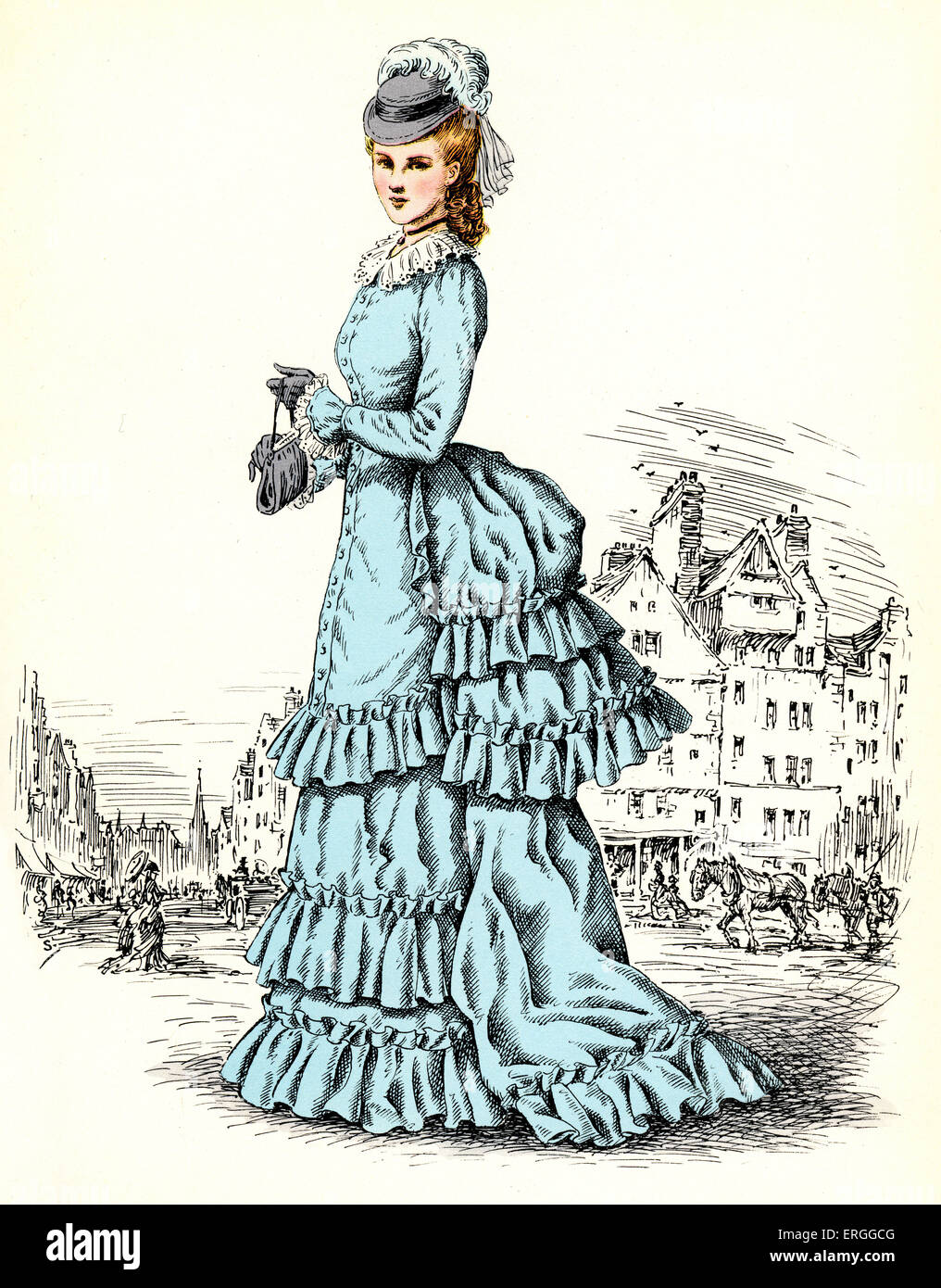 La mode des femmes écossais : 1872 . Illustration avec fond d'Édimbourg 3808 n Sullivan, dans les années 1870 . C. 1936. Banque D'Images