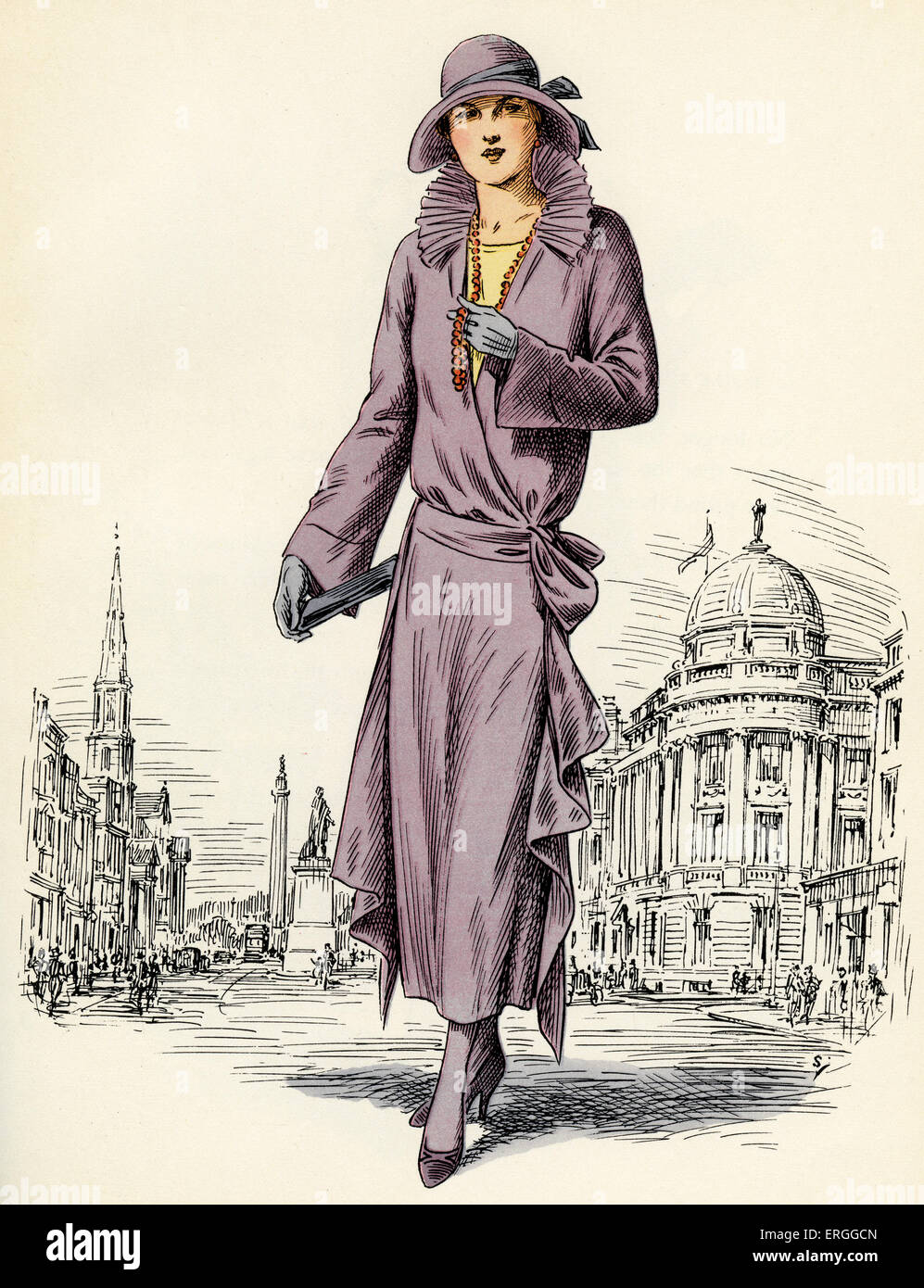 La mode des femmes écossais : 1922. Illustration avec la George Street, Édimbourg, ch. 1920 en arrière-plan. C. 1936. Banque D'Images