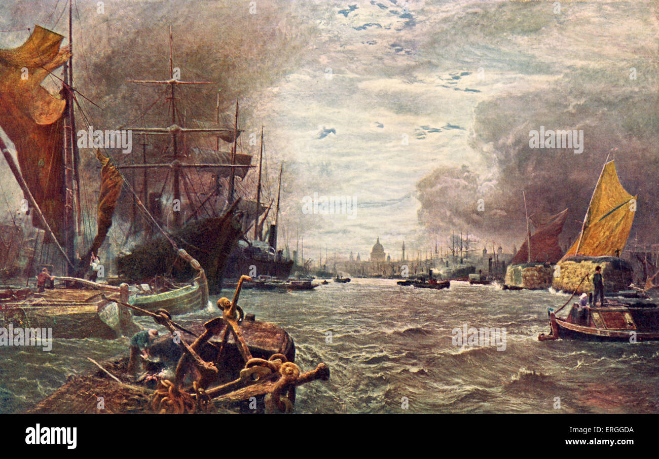 La piscine de Londres - de la peinture par Vicat Cole. 1888. Partie de Tamise Tideway de London Bridge à au-delà de Tower Bridge Banque D'Images