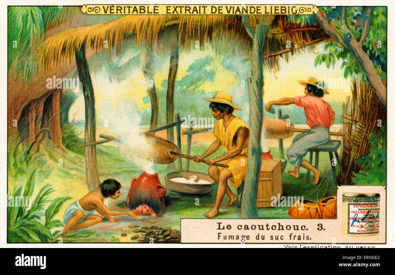 L'histoire du caoutchouc : Fumeurs sève fraîche (Liebig Cartes à collectionner. Série : 'Caoutchouc' ('India Rubber'). N° 3 Banque D'Images