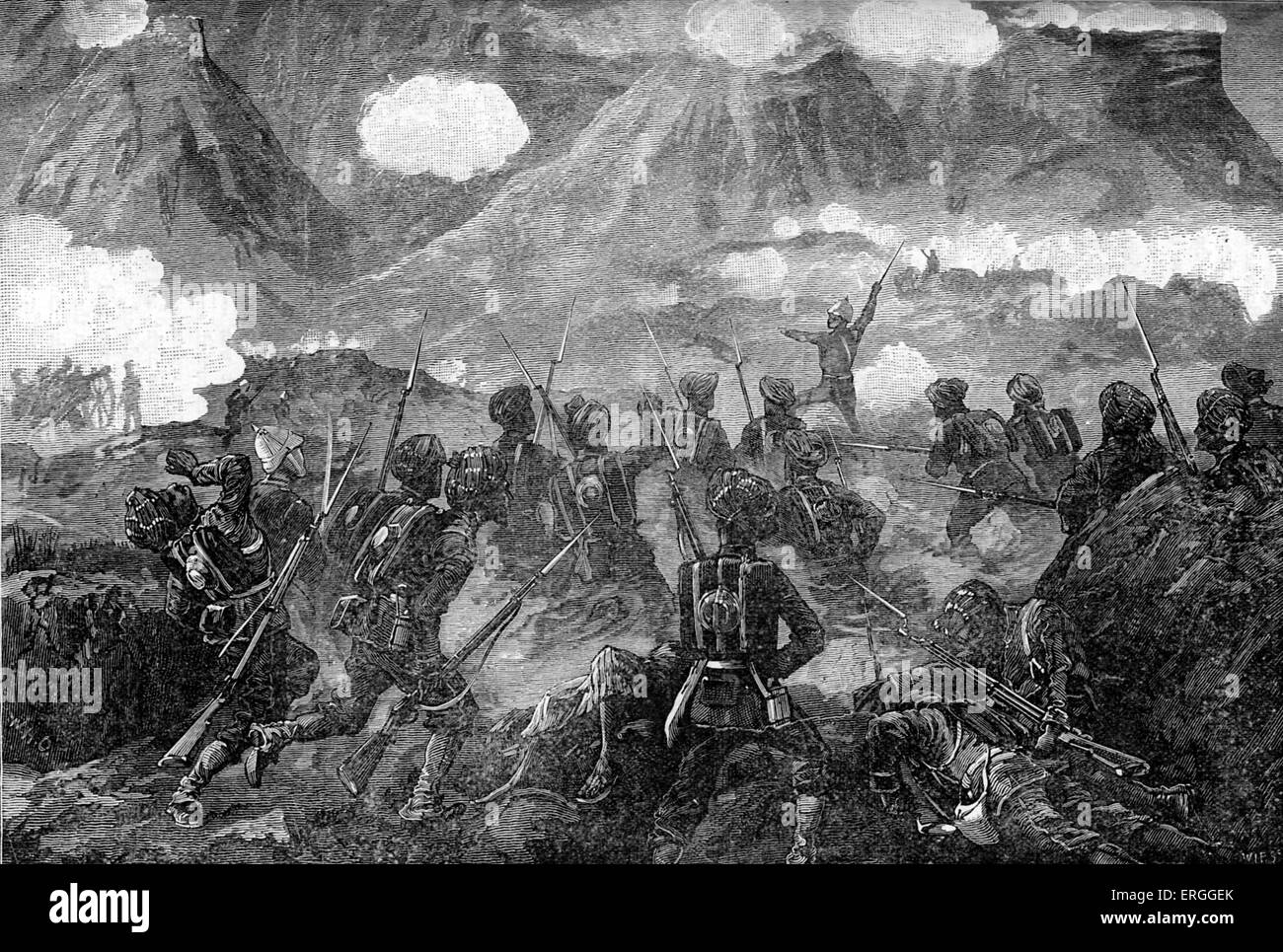 Deuxième Guerre Anglo-afghane : Attaque sur Ali Masjid par British Peshawar Valley Field Force sous les ordres du général Sir Samuel Browne, 1878. Banque D'Images Deuxième Guerre Anglo-afghane : Attaque sur Ali Masjid par British Peshawar Valley Field Force sous les ordres du général Sir Samuel Browne, 1878. Banque D'Images