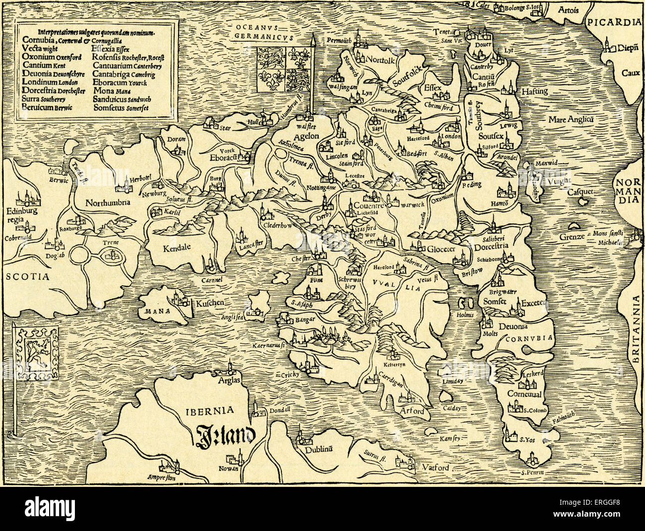 Angleterre - carte de Ptolémée Geographia universalis' 'Vetus et Nova complectens', 1540. Banque D'Images