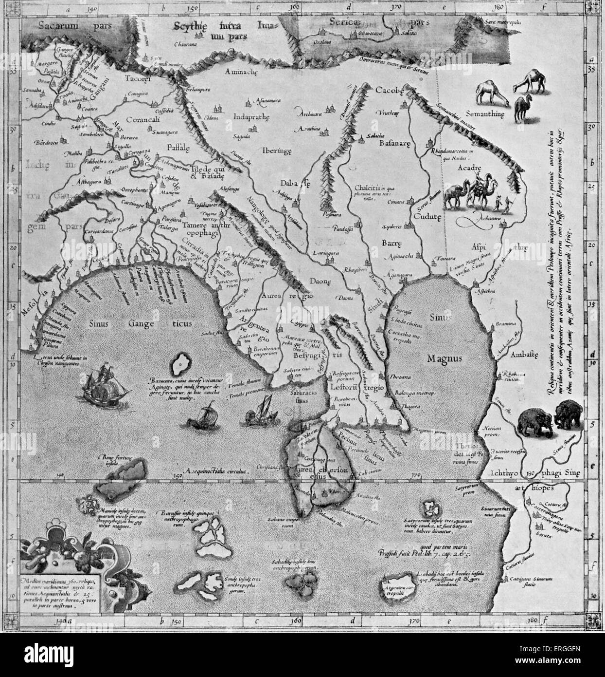 Carte de l'Asie (à l'Est du Gange) - dans l' "Geographia de Ptolémée", publié 1584, Cologne. River (rivière frontière de jour moderne Banque D'Images