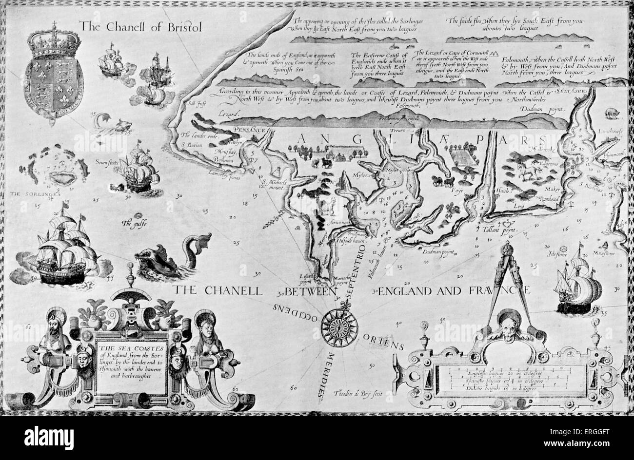 Plan de la mer côtes de l'Angleterre à partir de l'Sorlinges (Îles Scilly) dans 'Le Mariner's Mirror' par Wagenar - page de titre. Publié Banque D'Images
