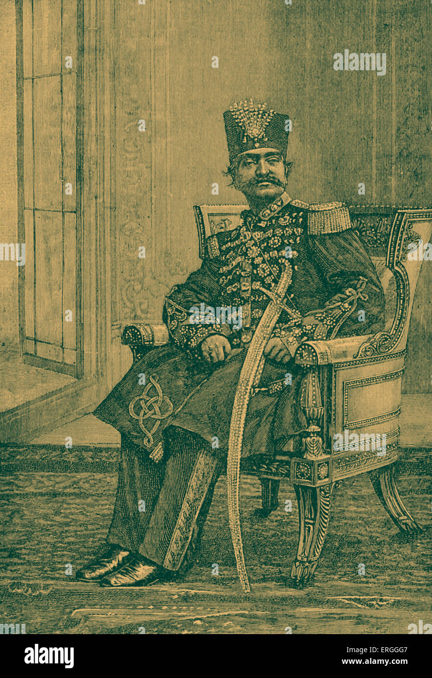 Naser al-Din Shah Qajar - portrait. Le roi d'Iran du 17 septembre 1848 - 1 mai 1896 lorsqu'il a été assassiné. 16 juillet 1831 - 1 mai 1896. Banque D'Images