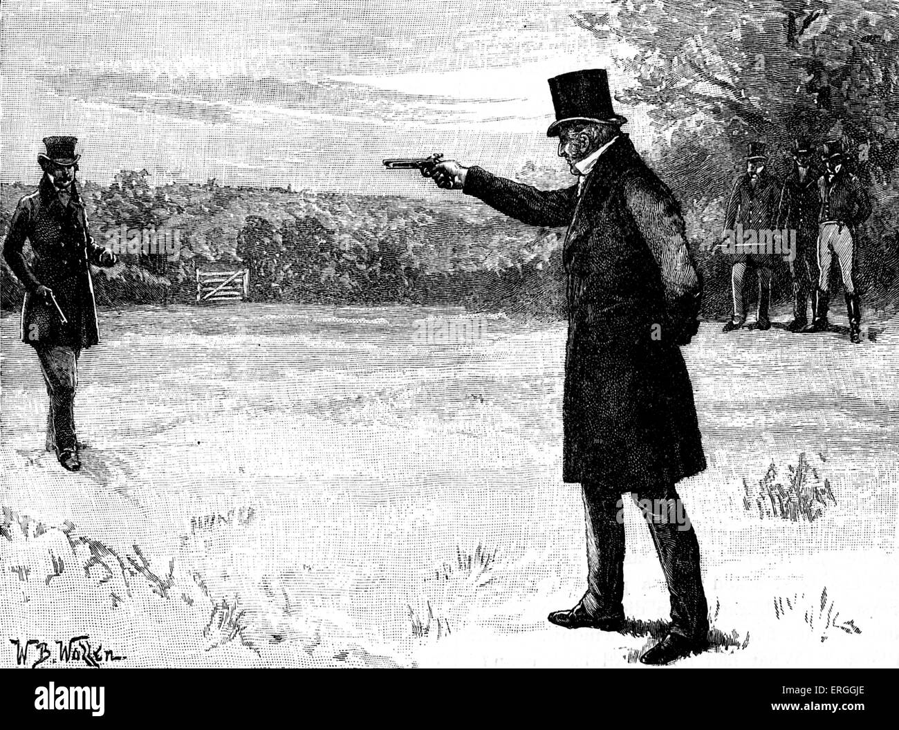Duc de Wellington 's duel avec George Finch-Hatton, 10e Comte de Winchilsea. Champs de Battersea, 21 mars 1829. DW : Arthur Banque D'Images