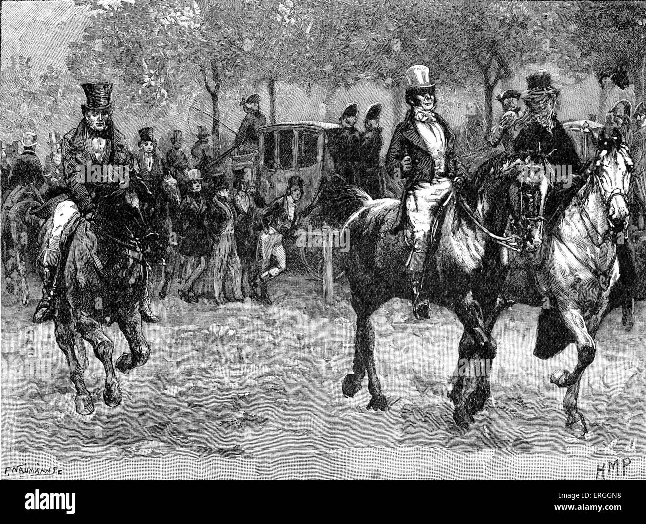 Rotten Row en 1830. Voie large sur le côté sud de Hyde Park, Londres, UK. Banque D'Images