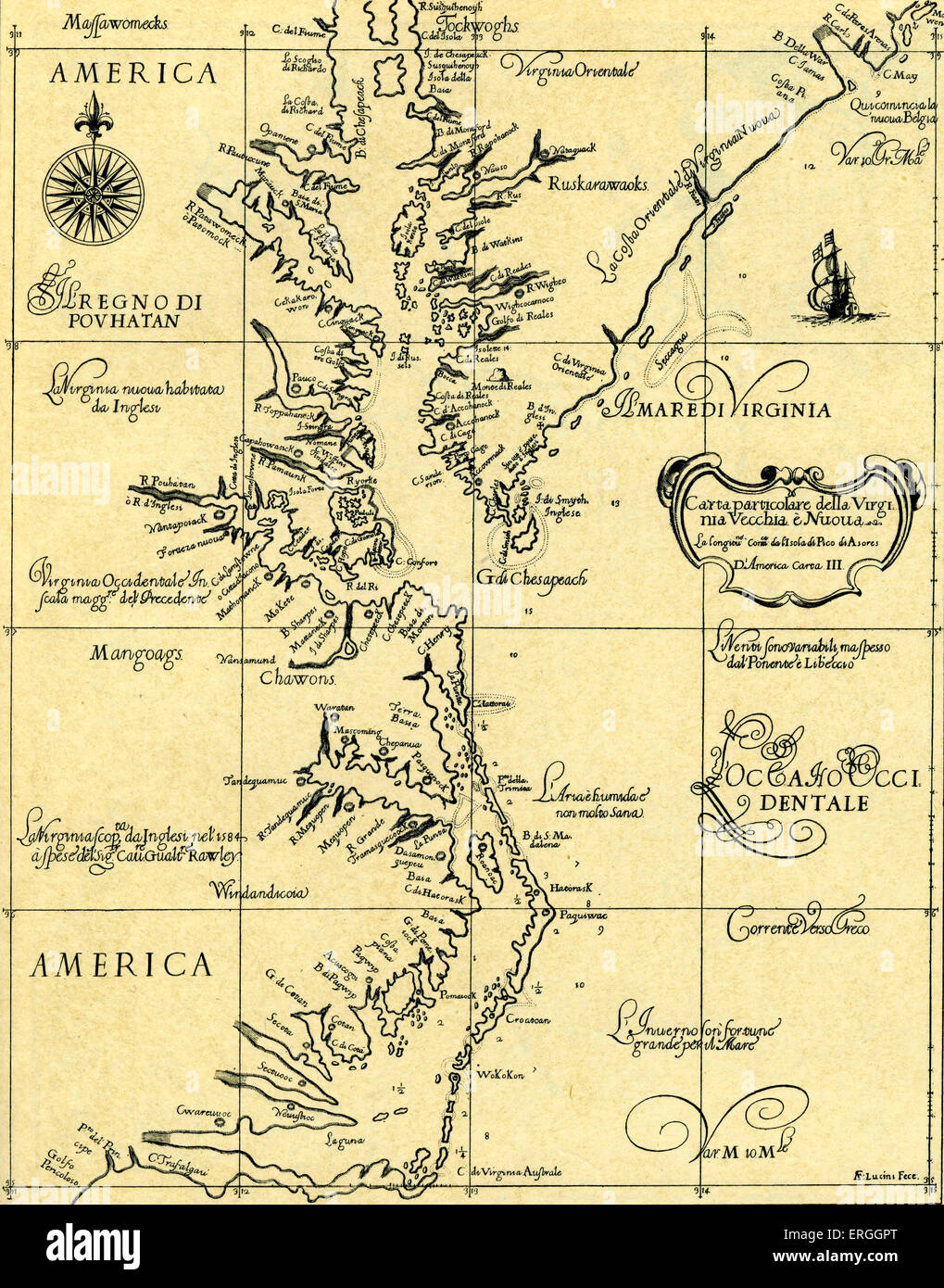 Site de l'Ancien et Nouveau Virginie - publié dans Dudley 's 'Dell' Arcano del Mare", 1646- 47. Les colonies américaines. Banque D'Images