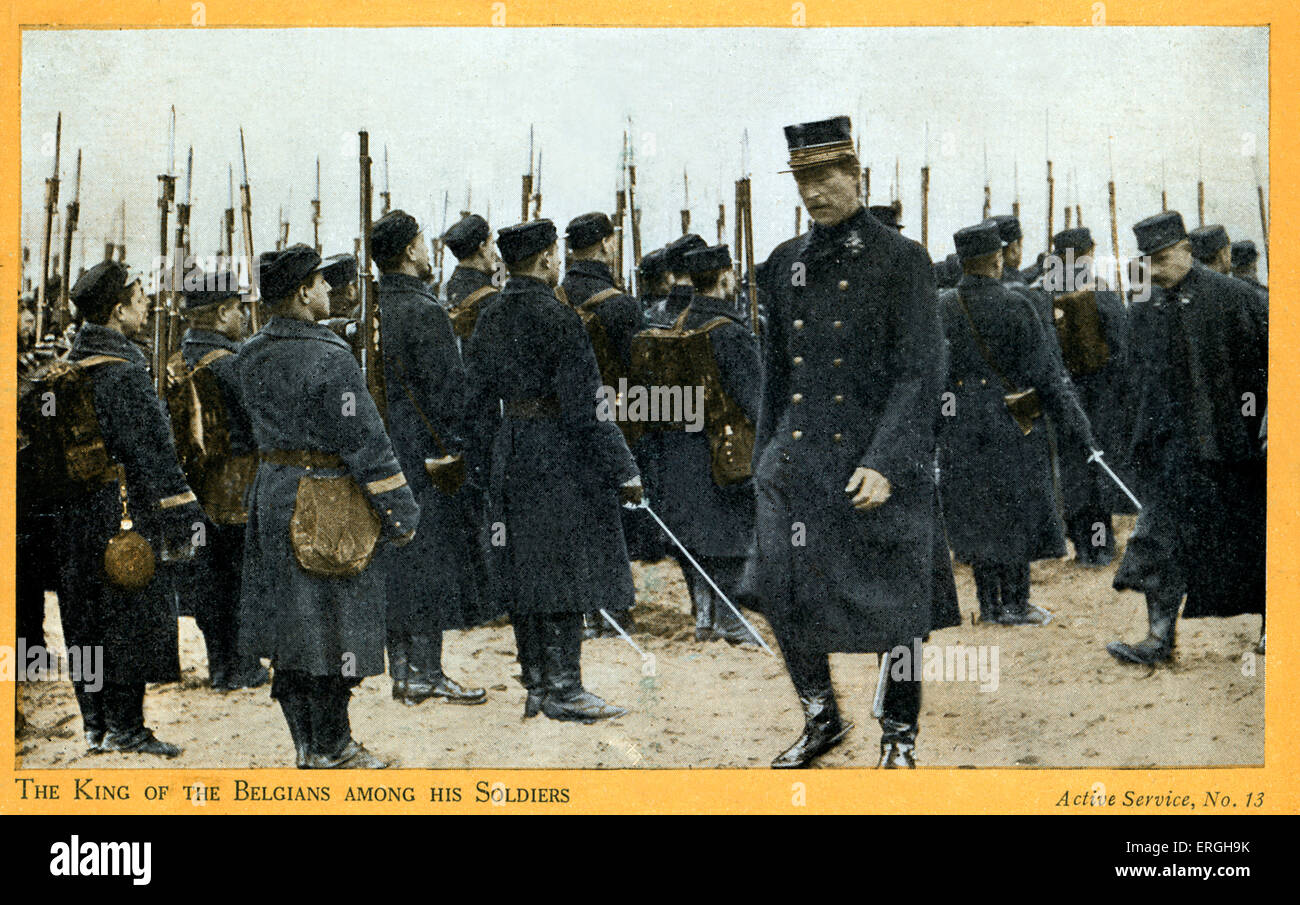 World War 1 : Albert I de Belgique avec ses troupes. Le roi de Belgique au cours de la guerre (8 avril 1875 - 17 février 1934). British Banque D'Images