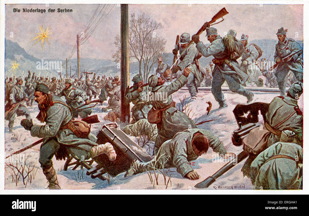 La Seconde Guerre mondiale 1 : 'La défaite des serbes" (allemand : 'Die Niederlage der Serben'). Illustration par S. Benesch, Vienne, Autriche. Banque D'Images
