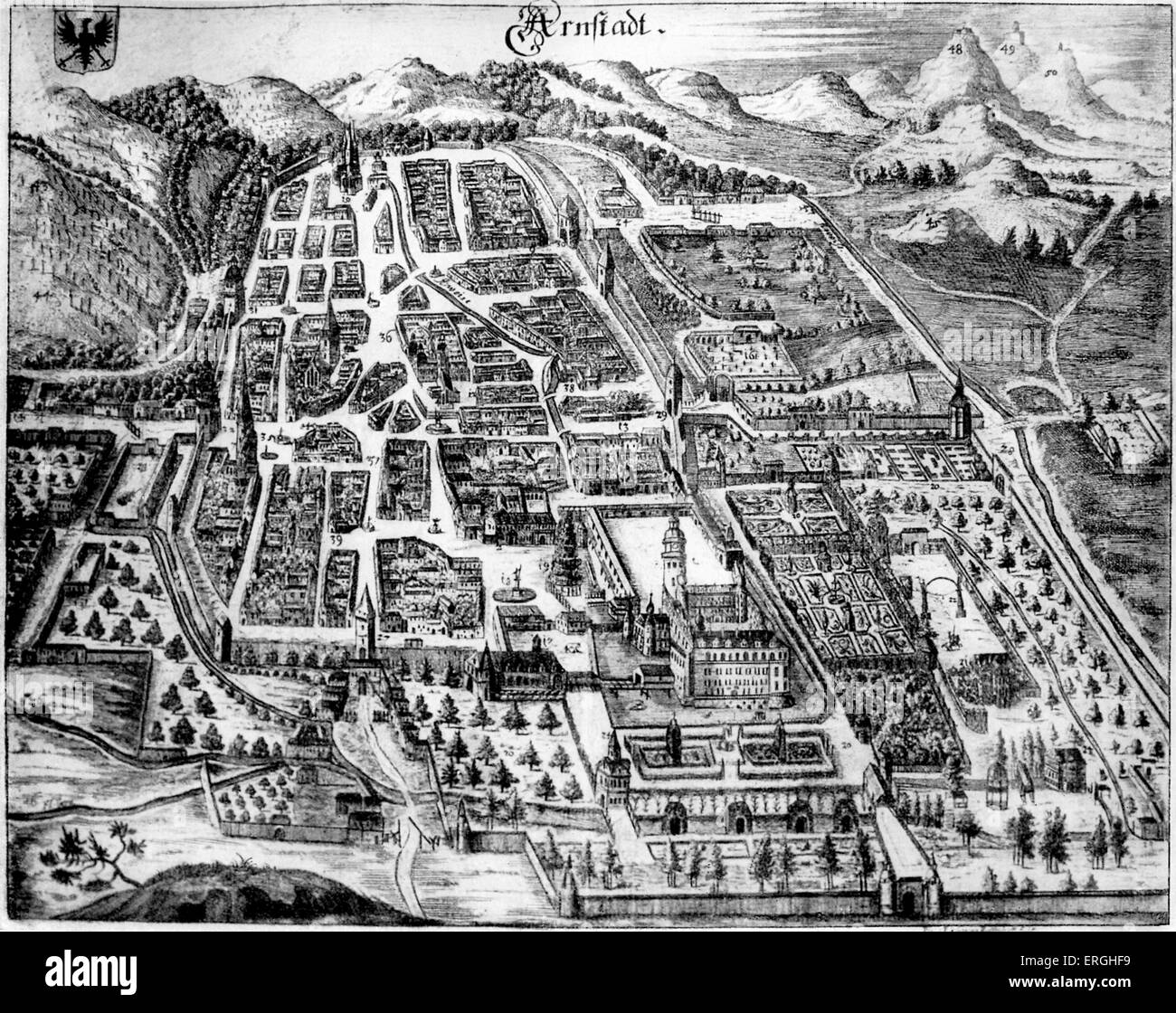 Arnstadt, en Allemagne. Plan de la ville. JS Bach vivaient dans de Arnstadt 1703 - 1707. Banque D'Images