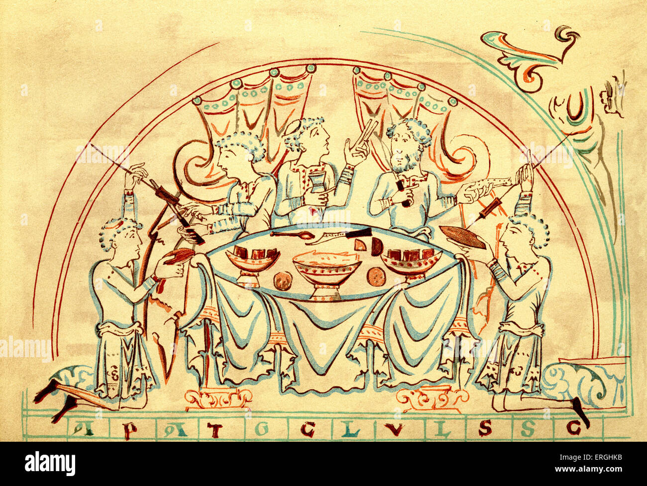 Un Banquet - 11ème siècle illustration. 19ème siècle (reproduction). Banque D'Images