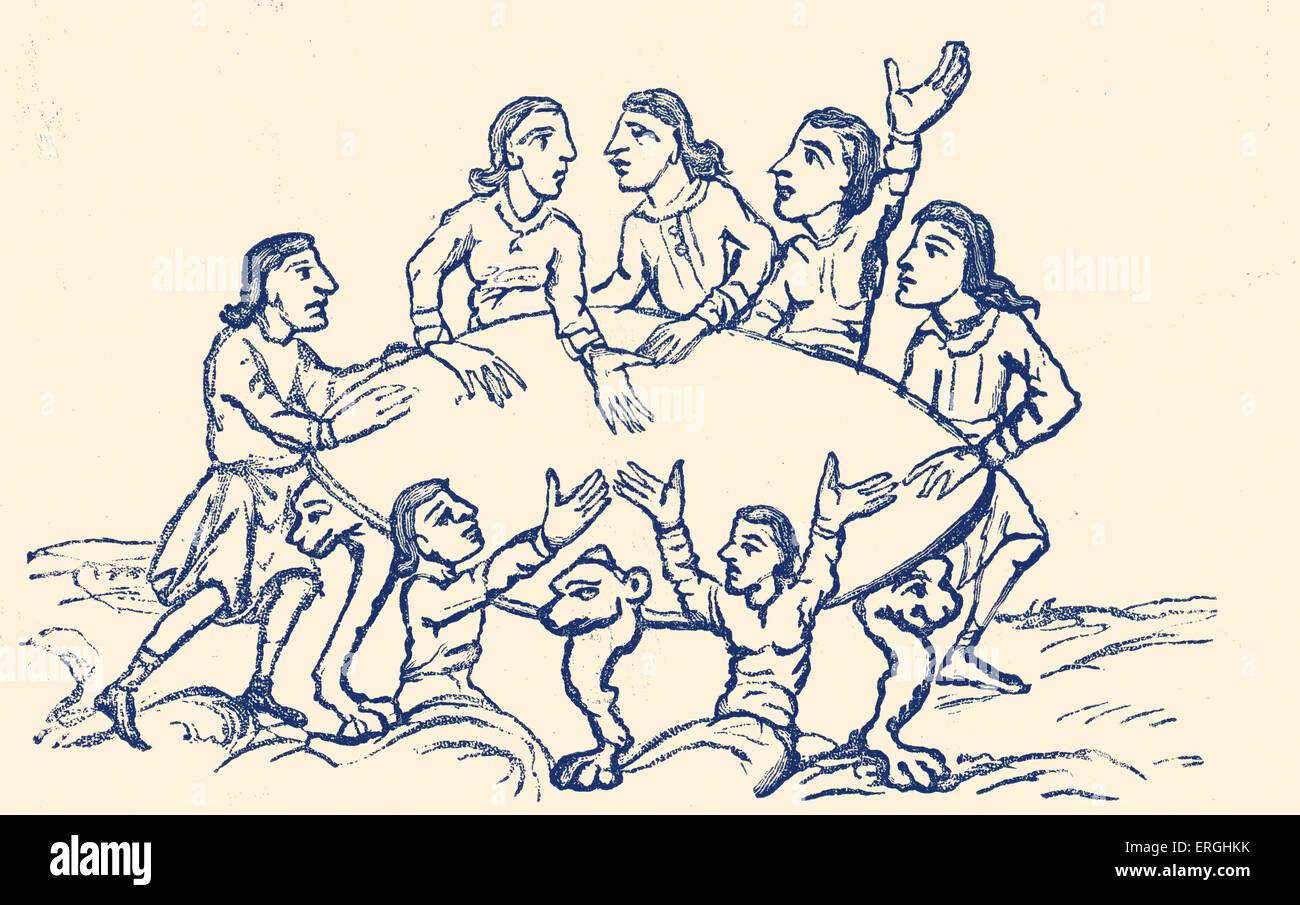 Les hommes autour d'une table, 11e siècle en Angleterre. (À partir de la 19e siècle, la reproduction). Banque D'Images