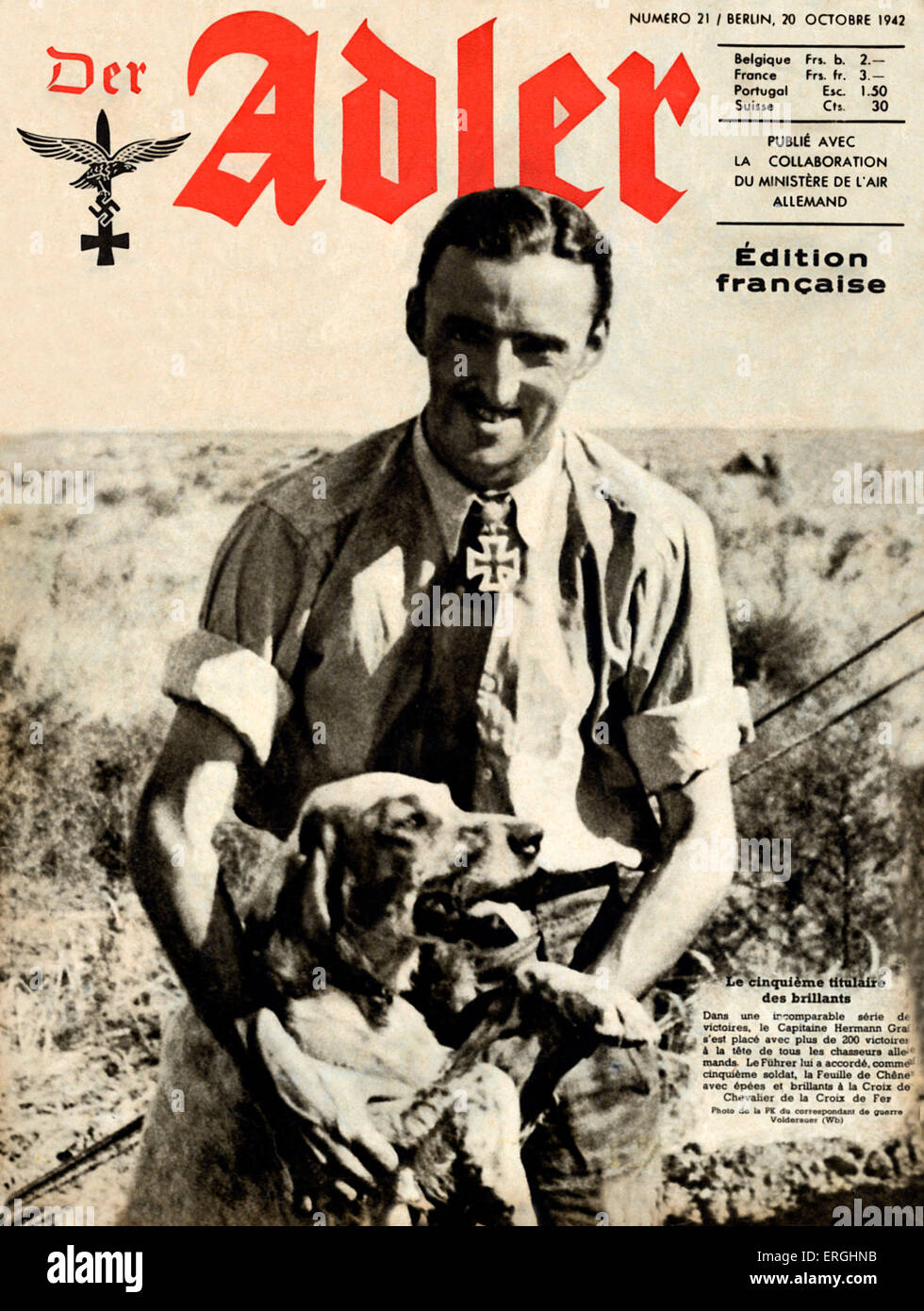 Der Adler, magazine de l'air allemande (Luftwaffe) pendant la Seconde Guerre mondiale. Couvrir du 20 octobre 1942. Édition française. Montrant Banque D'Images