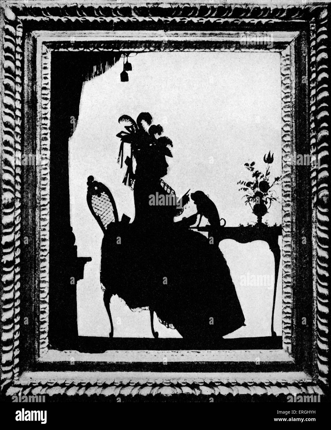 La Reine Charlotte et son préféré Pug - reproduction de 'Le Wellesley Silouettes" après peinture sur verre par Walter Jordanie. Banque D'Images