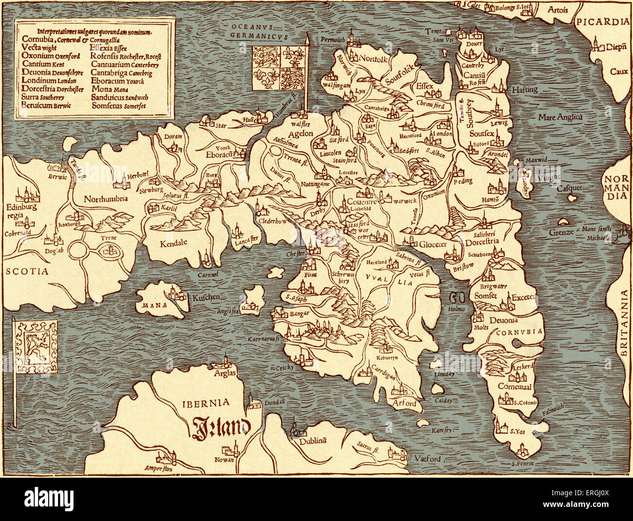 Angleterre - carte de Ptolémée Geographia universalis' 'l', 1540. (Tite : 'Geographia Universalis Vetus et Nova complectens'). Banque D'Images