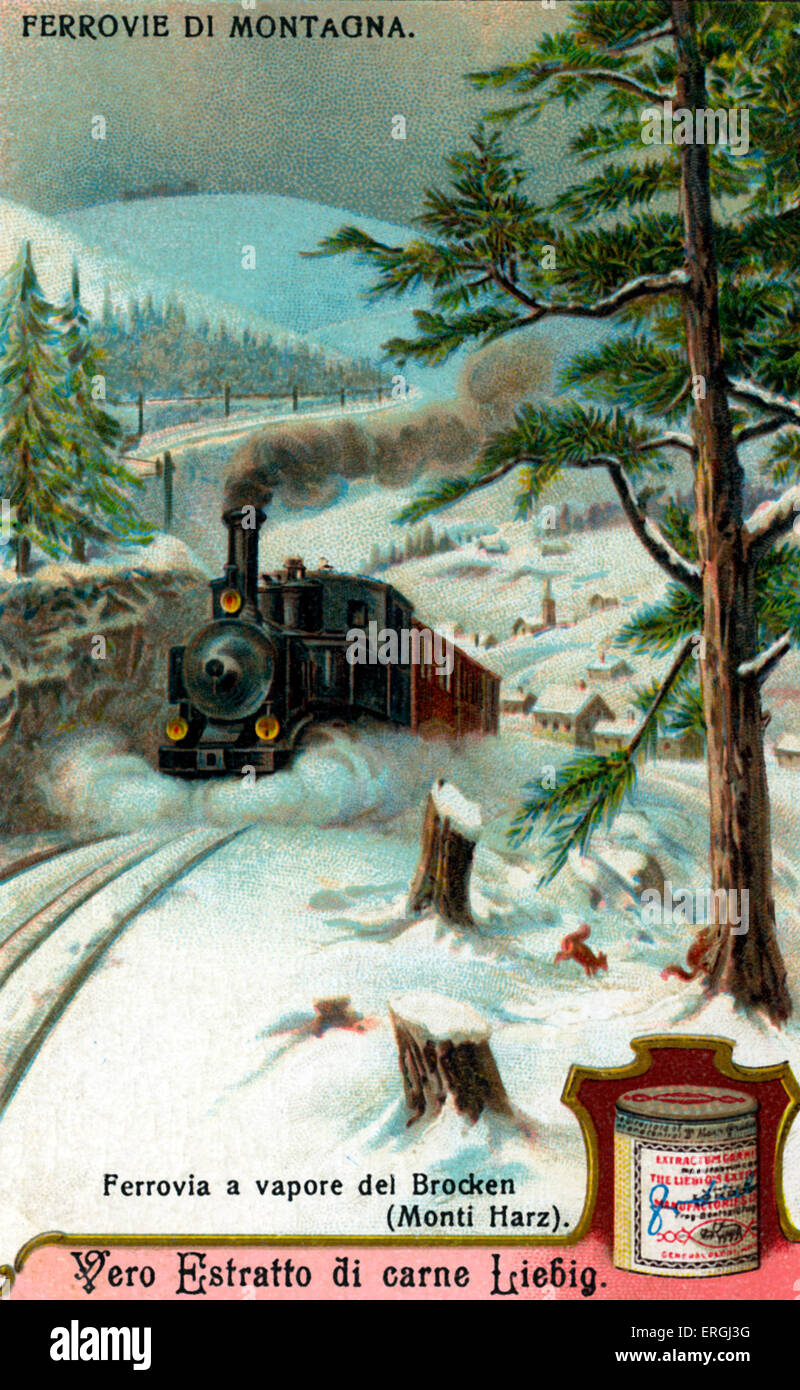 Le train à vapeur Brocken dans les montagnes du Harz, Allemagne. Liebig série de cartes à collectionner : 'Ferrovie di Montagna' ('Montagne Banque D'Images