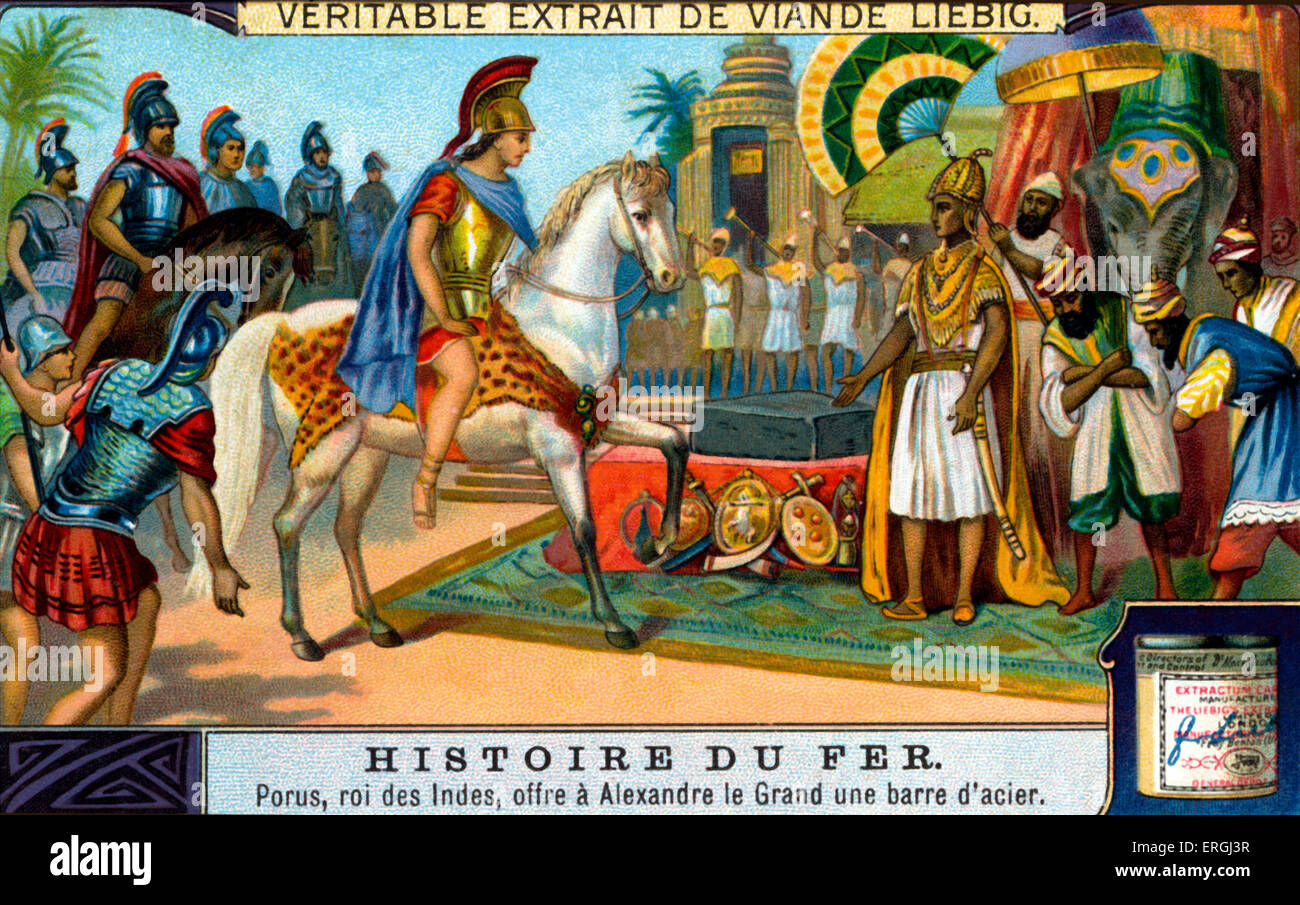 Histoire du Fer : Le Roi Porus offrant une barre de fer d'Alexandre le Grand. P : Roi des Paurava (région dans l'actuelle province du Punjab, Banque D'Images