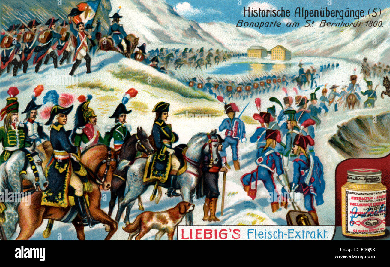 Napoléon à la Saint-Bernard Pass, mai 1800. L'armée de réserve de premier plan en Italie pendant la guerre de la deuxième Coalition. Illustration Banque D'Images