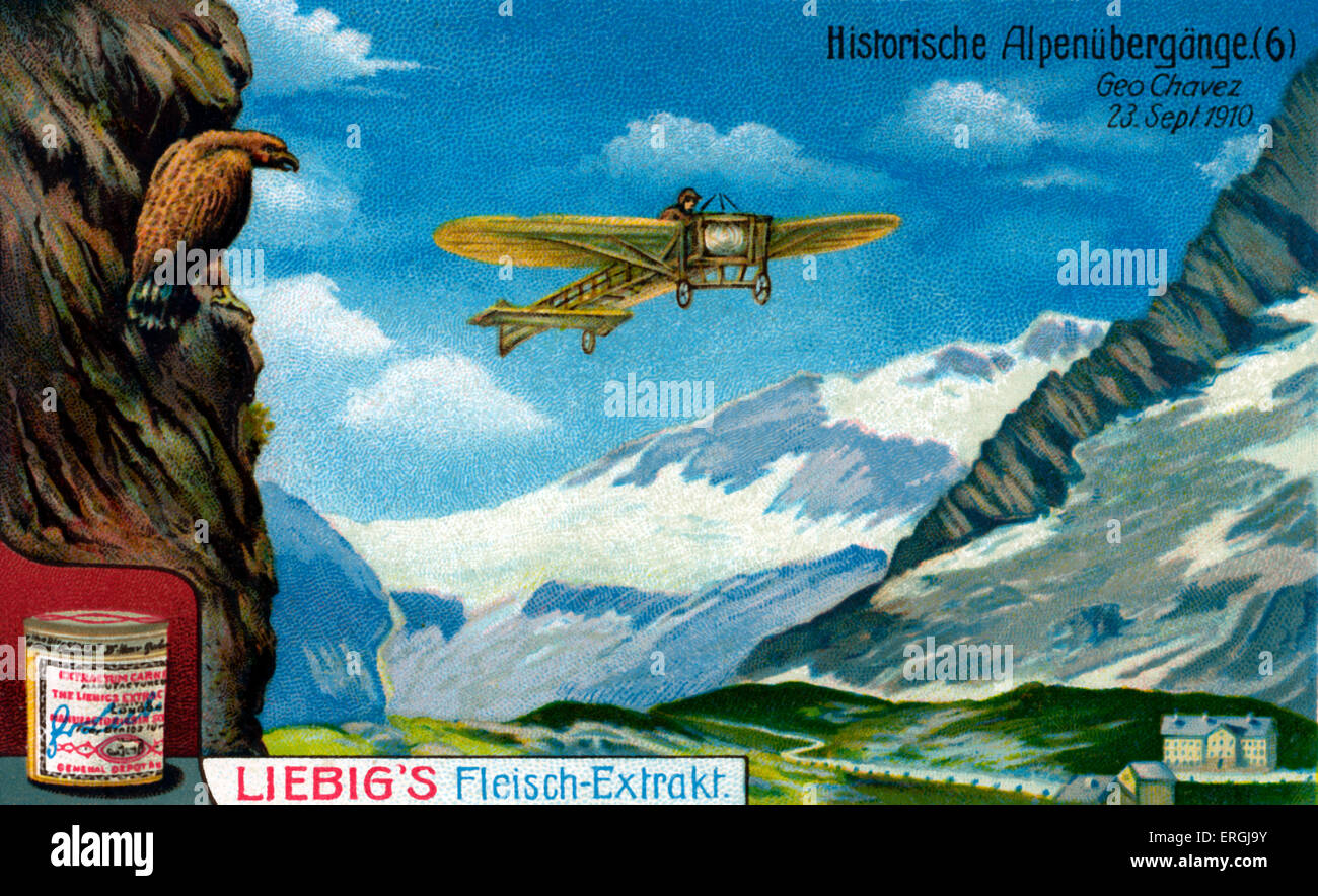 Jorge Chávez, tenter de franchir les Alpes, 23 septembre 1910. La première tentative de traversée des Alpes, s'est terminé en Chavez Banque D'Images
